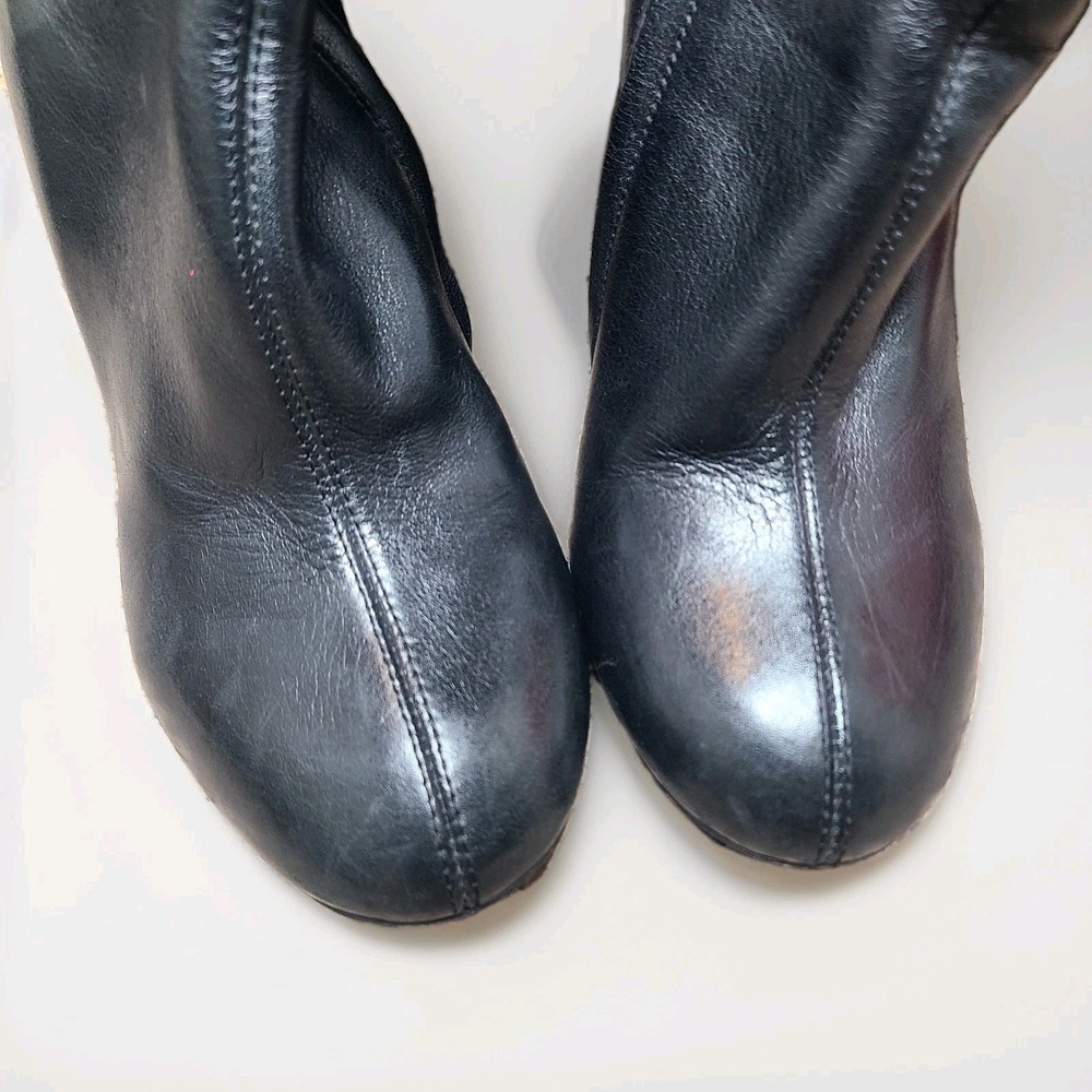 Chloe Tall Boots Black Leather Wooden‎ Stacked Heel Size 36 - Picture 5 of 9